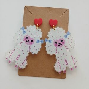 Fashion Jewelry Poodle Earrings with Red Hearts